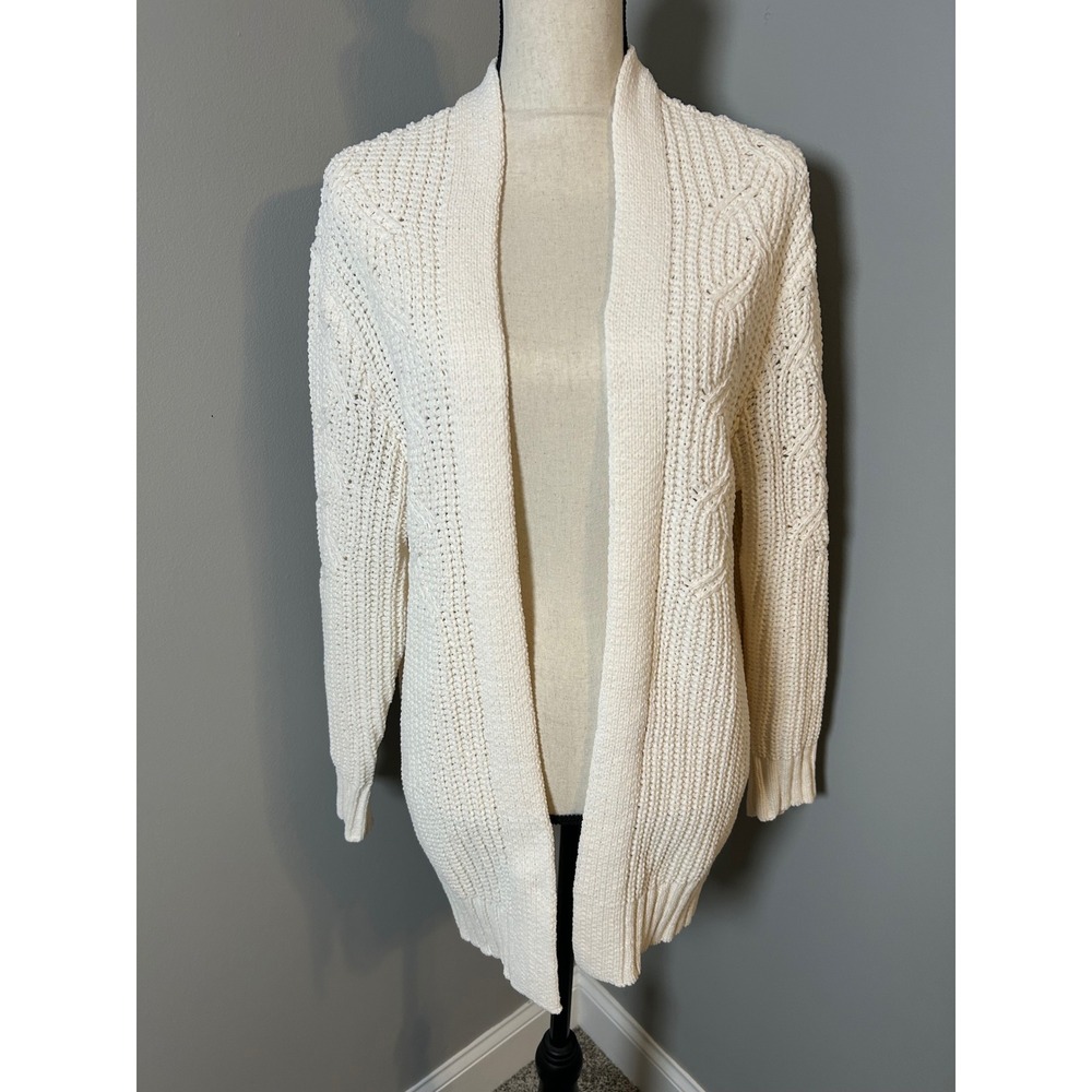 A New Day Cream Chunky Cable‎ Knit Open Front Cardigan Sweater Medium